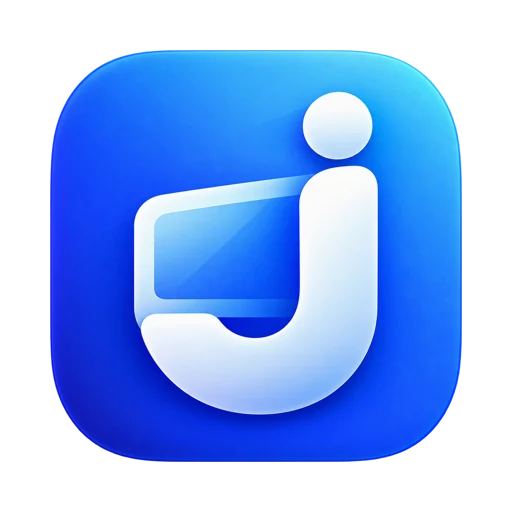 The Jimby app icon: a white J wrapped around a screen, on a blue square
